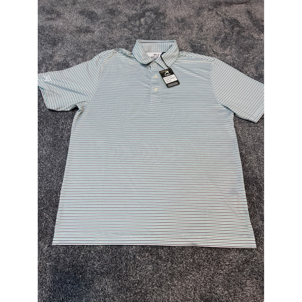 Ahead USA Mens AE21 Golf Polo Shirt Fairway Green White Striped Size Small NWT